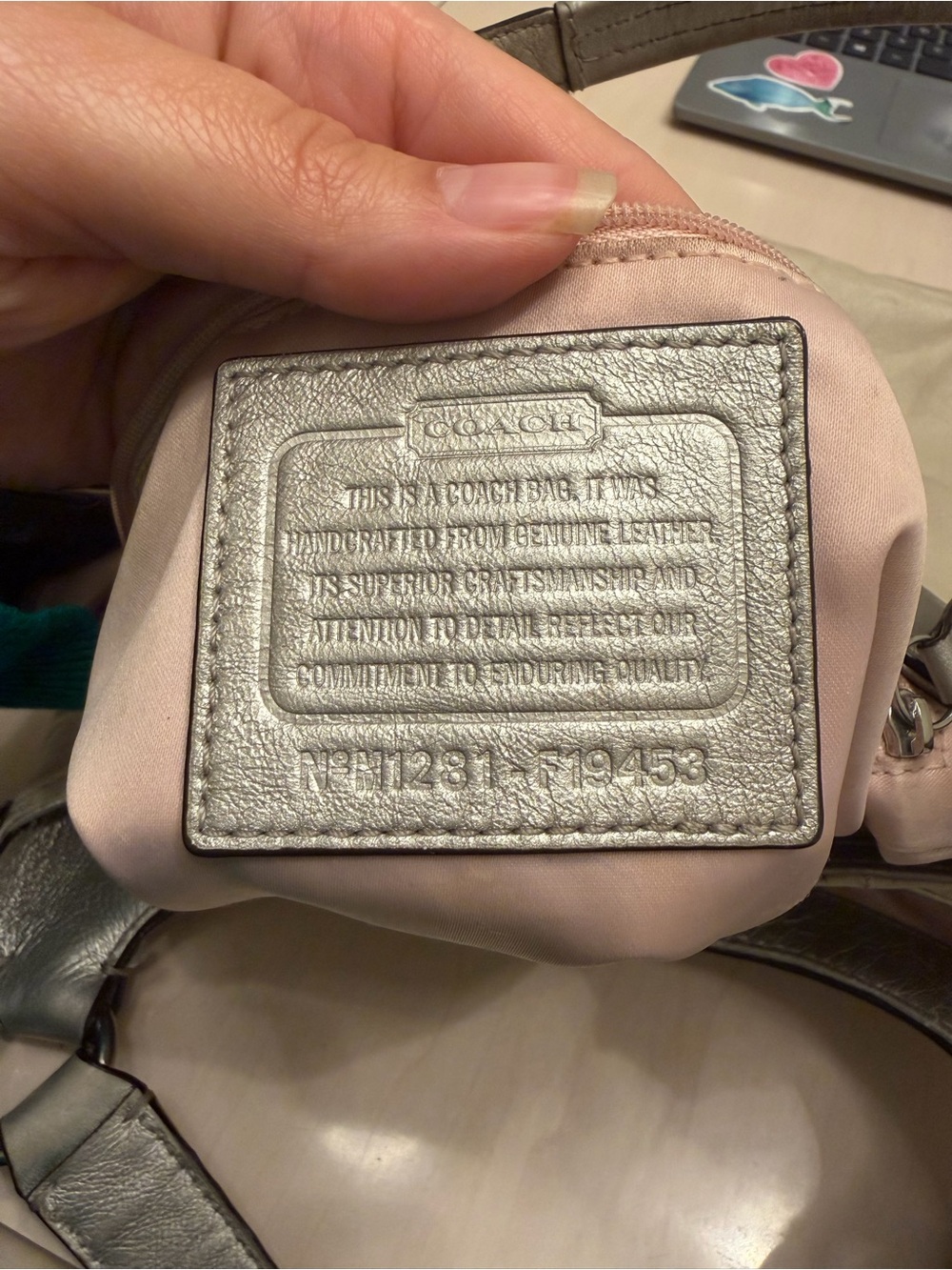 Coach Beige Leather Shoulder Bag with Metallic Taupe Trim - Picture 9 of 9